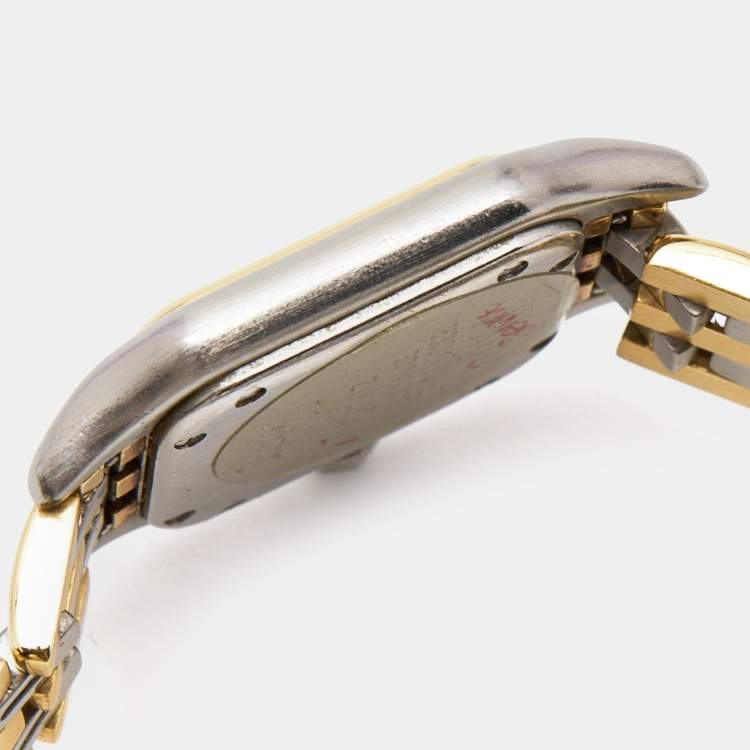 Pre Owned Cartier Cream 18K Yellow Gold Stainless Panthere 112000R Women's Wristwatch 23 mm