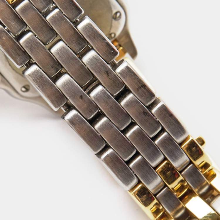 Pre Owned Cartier Cream 18K Yellow Gold Stainless Panthere 112000R Women's Wristwatch 23 mm