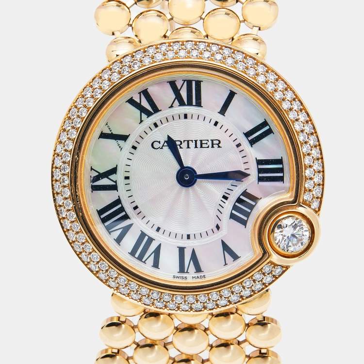 Pre Owned Cartier Mother of Pearl 18K Rose Gold Diamonds Ballon Blanc de Cartier 3722 Women's Wristwatch 30 mm