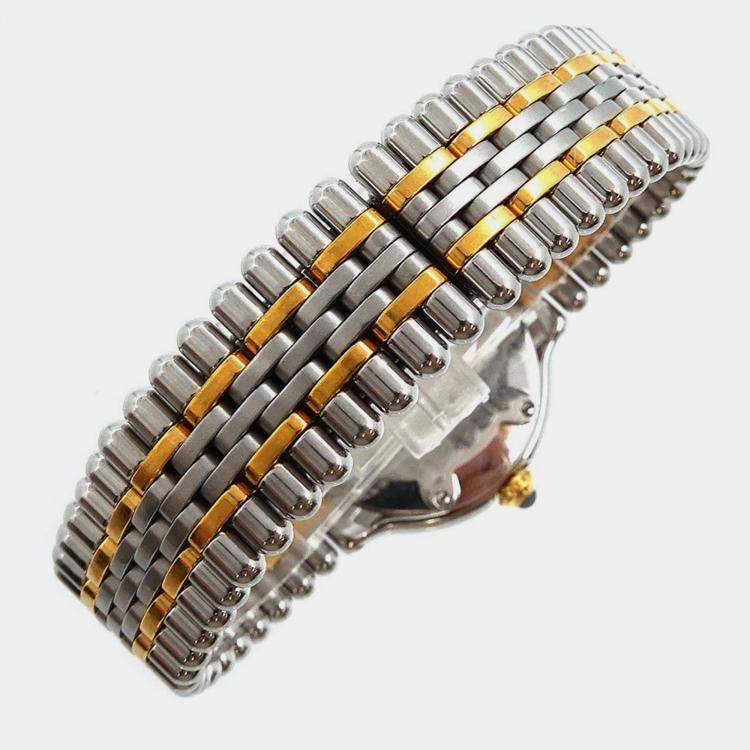 Pre Owned Cartier Silver Yellow Gold Plated Stainless Steel Must 21 Quartz Women's Wristwatch 28 mm