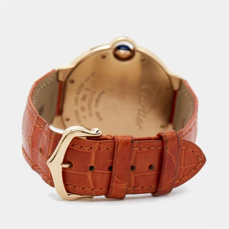 Pre Owned Cartier Silver 18K Rose Gold Alligator Leather Ballon Bleu 3003 Women's Wristwatch 36 MM