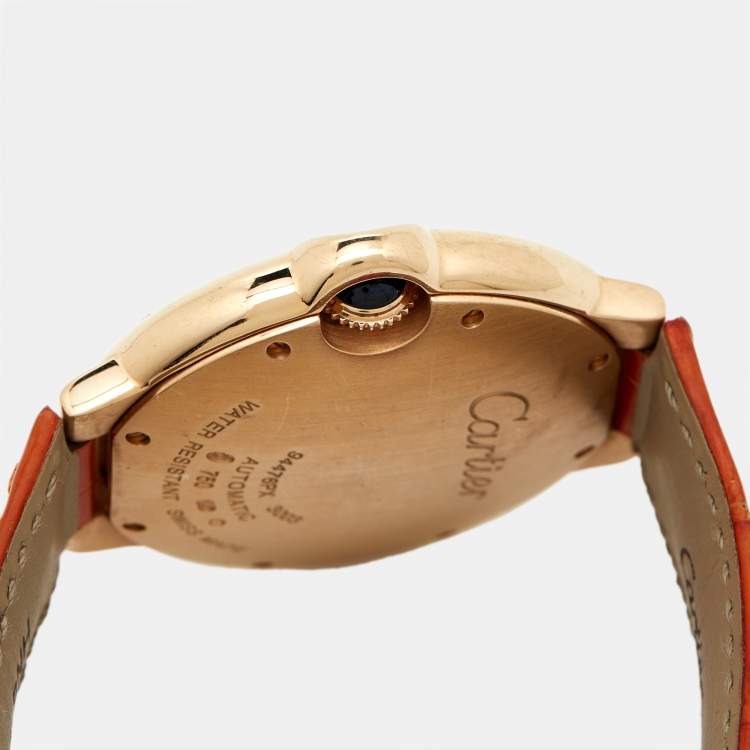 Pre Owned Cartier Silver 18K Rose Gold Alligator Leather Ballon Bleu 3003 Women's Wristwatch 36 MM