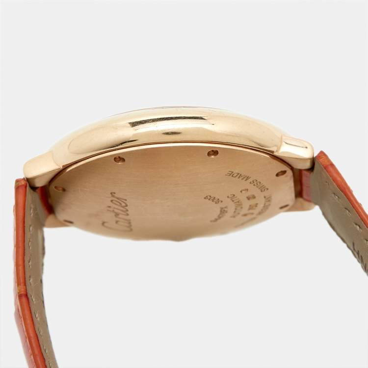 Pre Owned Cartier Silver 18K Rose Gold Alligator Leather Ballon Bleu 3003 Women's Wristwatch 36 MM