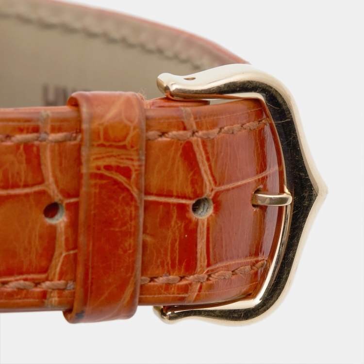 Pre Owned Cartier Silver 18K Rose Gold Alligator Leather Ballon Bleu 3003 Women's Wristwatch 36 MM