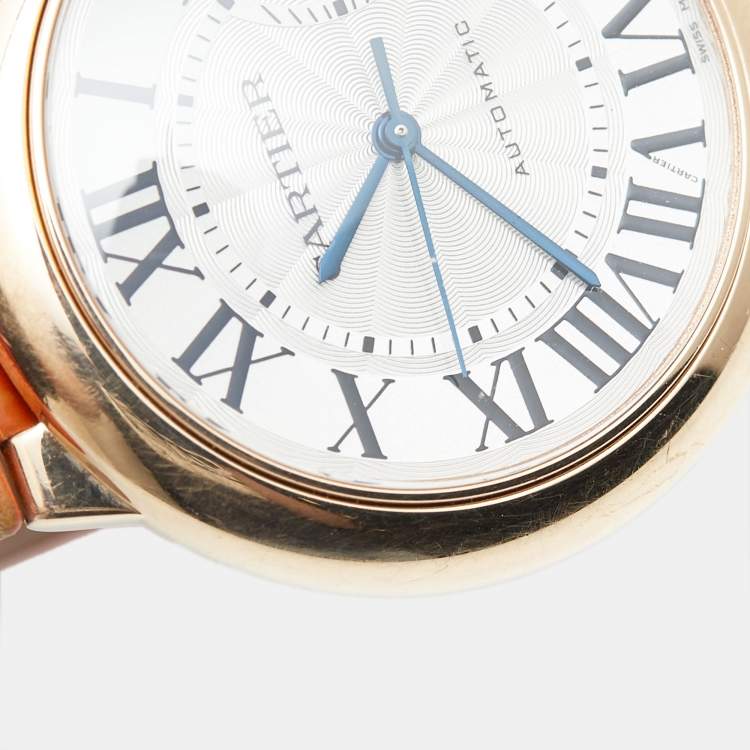 Pre Owned Cartier Silver 18K Rose Gold Alligator Leather Ballon Bleu 3003 Women's Wristwatch 36 MM