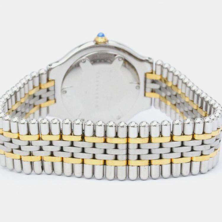 Pre Owned Cartier Silver Yellow Gold Plated And Stainless Steel Must 21 Quartz Women's Wristwatch 30 mm