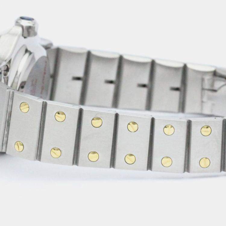 Pre Owned Cartier White 18K Yellow Gold And Stainless Steel Santos Octagon Automatic Women's Wristwatch 24 mm
