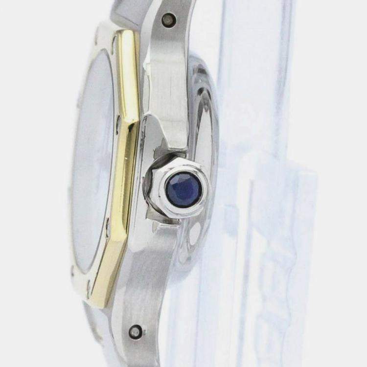 Pre Owned Cartier White 18K Yellow Gold And Stainless Steel Santos Octagon Automatic Women's Wristwatch 24 mm