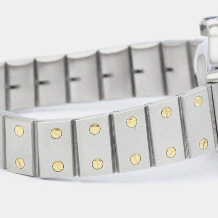 Pre Owned Cartier White 18K Yellow Gold And Stainless Steel Santos Octagon Automatic Women's Wristwatch 24 mm