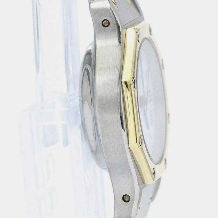 Pre Owned Cartier White 18K Yellow Gold And Stainless Steel Santos Octagon Automatic Women's Wristwatch 24 mm