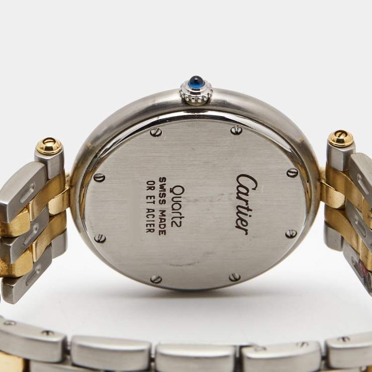 Pre Owned Cartier White 18K Yellow Gold Stainless Steel Panthere Vendome 183964 Quartz Women's Wristwatch 30 mm