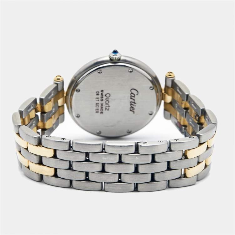 Pre Owned Cartier White 18K Yellow Gold Stainless Steel Panthere Vendome 183964 Quartz Women's Wristwatch 30 mm