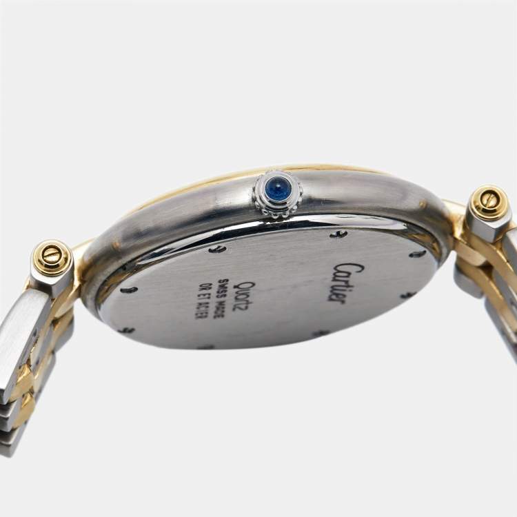 Pre Owned Cartier White 18K Yellow Gold Stainless Steel Panthere Vendome 183964 Quartz Women's Wristwatch 30 mm