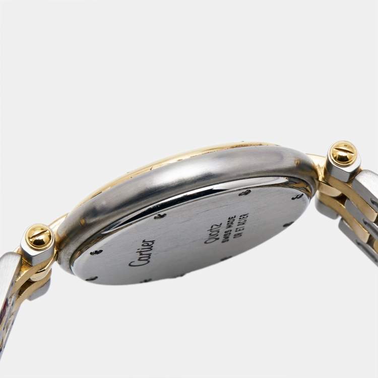 Pre Owned Cartier White 18K Yellow Gold Stainless Steel Panthere Vendome 183964 Quartz Women's Wristwatch 30 mm