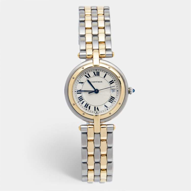 Pre Owned Cartier White 18K Yellow Gold Stainless Steel Panthere Vendome 183964 Quartz Women's Wristwatch 30 mm
