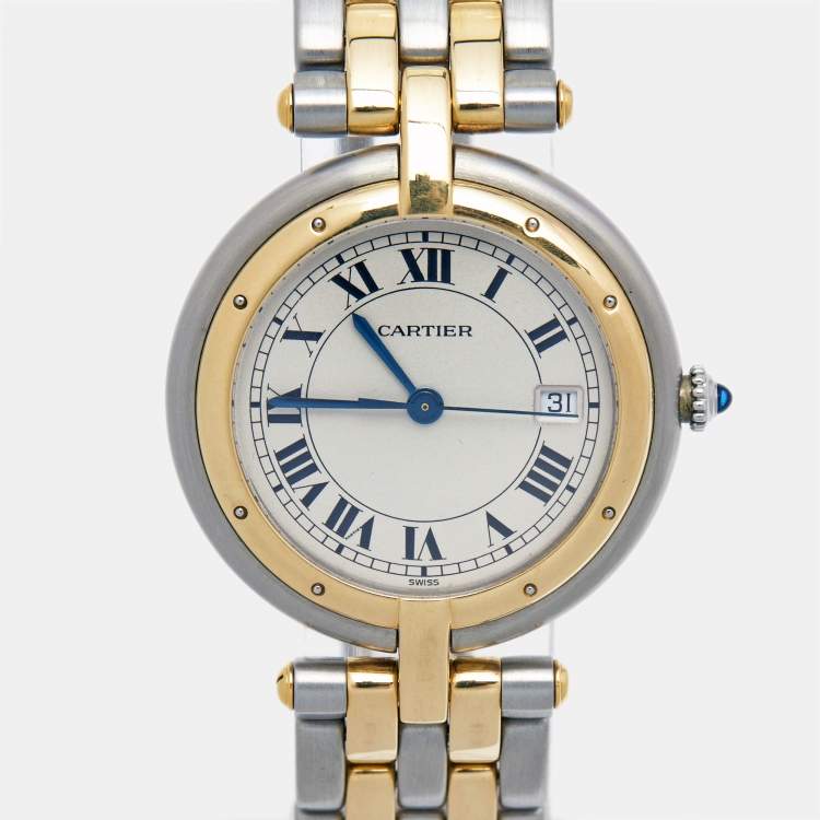 Pre Owned Cartier White 18K Yellow Gold Stainless Steel Panthere Vendome 183964 Quartz Women's Wristwatch 30 mm