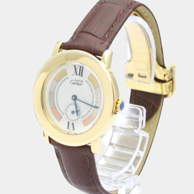 Pre Owned Cartier White Yellow Gold Plated Must de Cartier Women's Wristwatch 32 mm