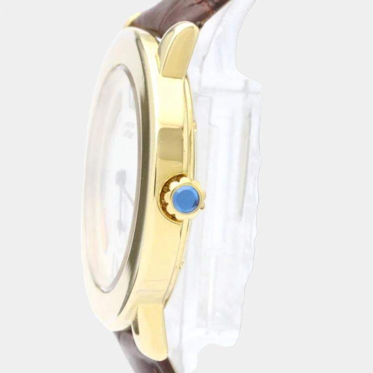 Pre Owned Cartier White Yellow Gold Plated Must de Cartier Women's Wristwatch 32 mm