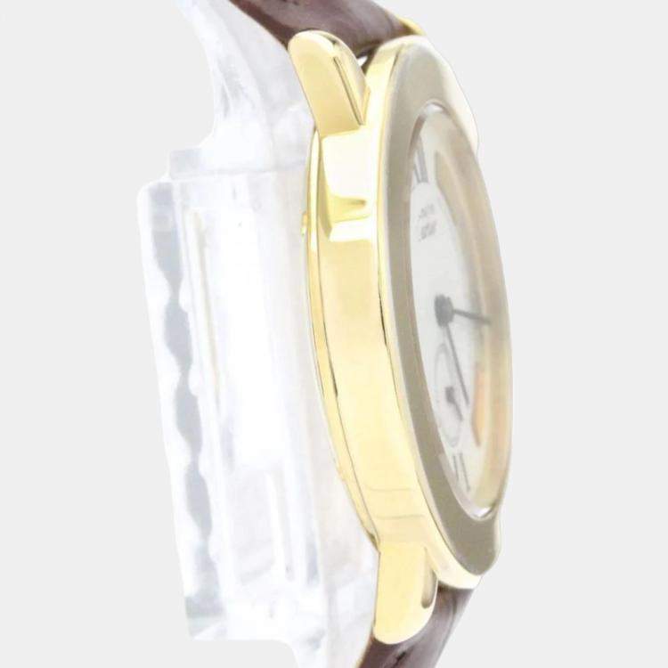 Pre Owned Cartier White Yellow Gold Plated Must de Cartier Women's Wristwatch 32 mm