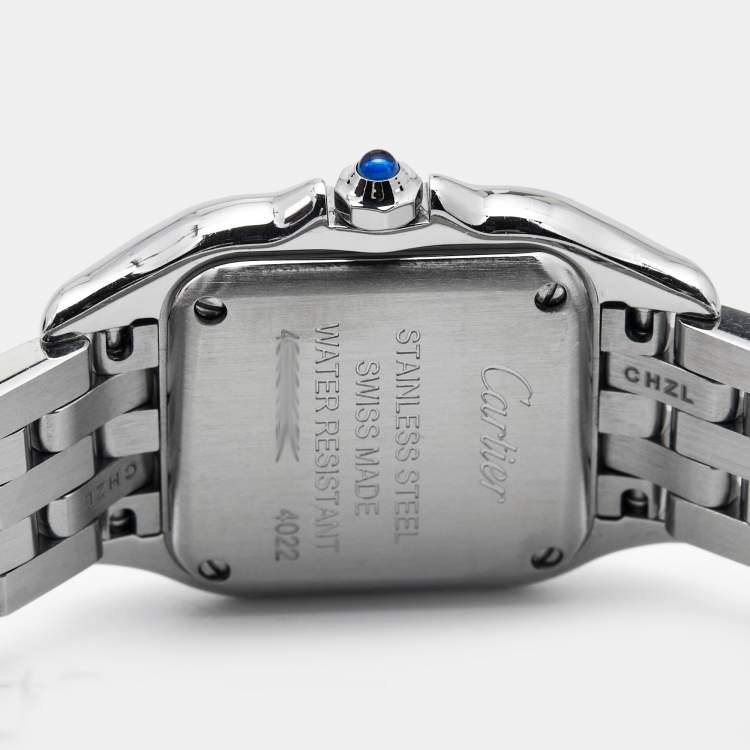 Pre Owned Cartier Silver Stainless Steel Diamond Panthere W4PN0007 Women's Wristwatch 22 mm