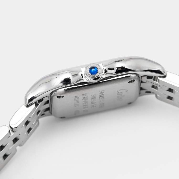 Pre Owned Cartier Silver Stainless Steel Diamond Panthere W4PN0007 Women's Wristwatch 22 mm