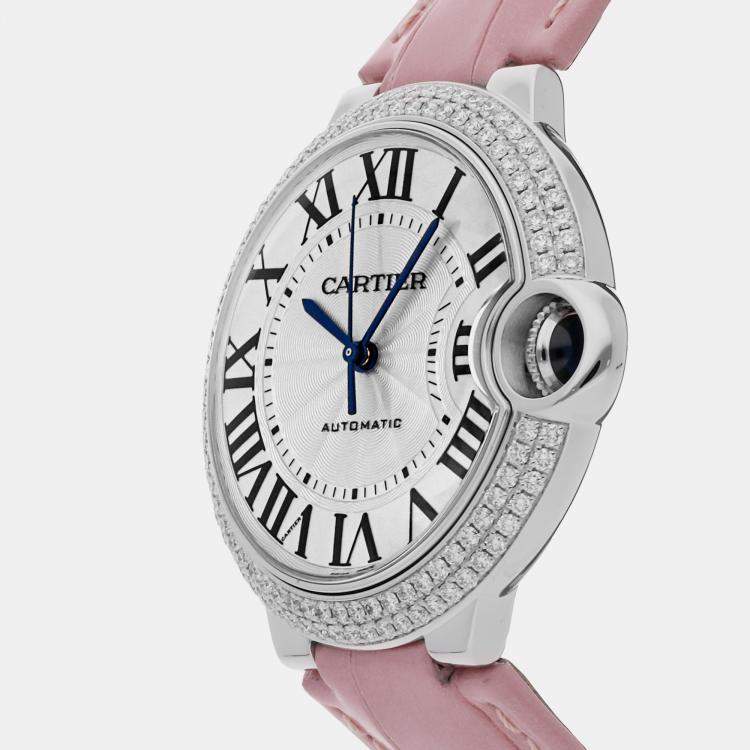 Pre Owned Cartier Ballon Bleu WE900651 Automatic Silver 18k White Gold Women’s Wristwatch 36mm