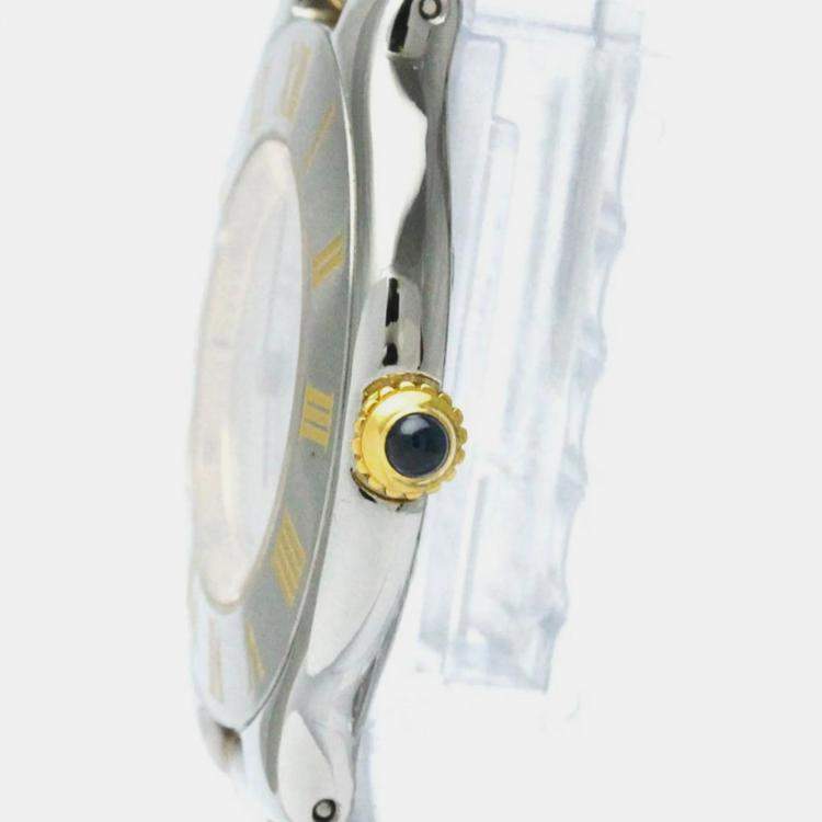 Pre Owned Cartier Silver Yellow Gold Plated Stainless Steel Must 21 W10072R6 Quartz Women's Wristwatch 31 mm