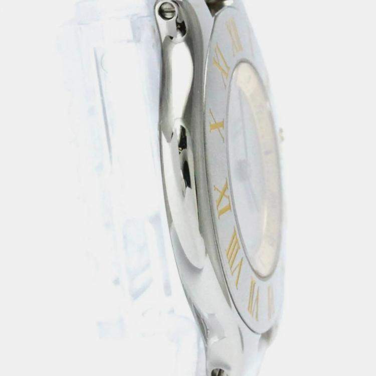 Pre Owned Cartier Silver Yellow Gold Plated Stainless Steel Must 21 W10072R6 Quartz Women's Wristwatch 31 mm