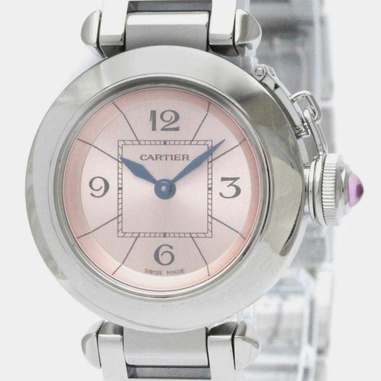 Pre Owned Cartier Pink Stainless Steel Miss Pasha W3140008 Quartz Women's Wristwatch 27 mm