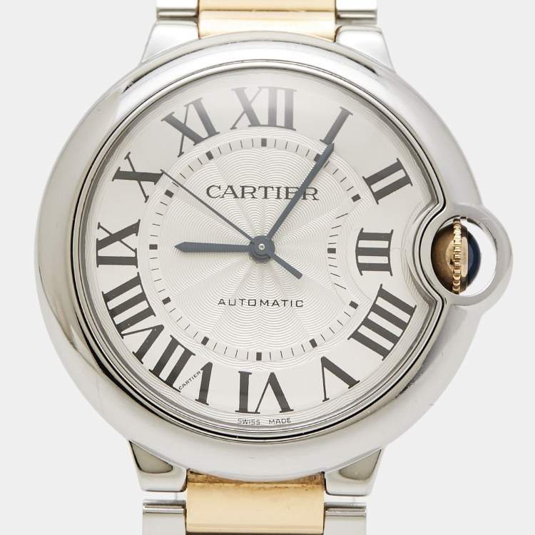 Pre Owned Cartier Silver 18K Yellow Gold Stainless Steel Ballon Bleu De Cartier 3284 Women's Wristwatch 36 mm