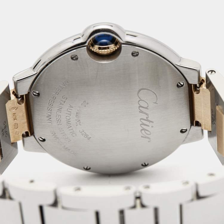 Pre Owned Cartier Silver 18K Yellow Gold Stainless Steel Ballon Bleu De Cartier 3284 Women's Wristwatch 36 mm