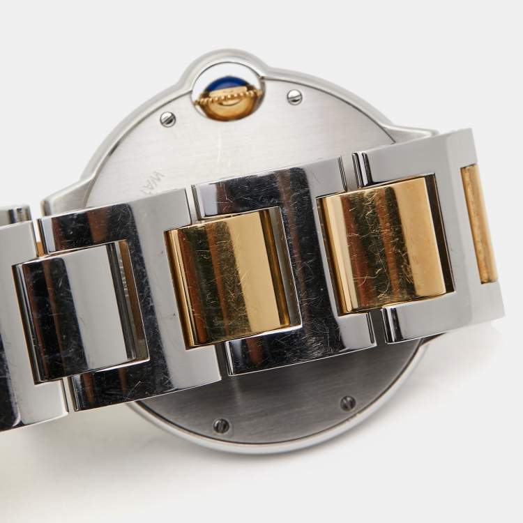 Pre Owned Cartier Silver 18K Yellow Gold Stainless Steel Ballon Bleu De Cartier 3284 Women's Wristwatch 36 mm