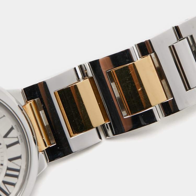 Pre Owned Cartier Silver 18K Yellow Gold Stainless Steel Ballon Bleu De Cartier 3284 Women's Wristwatch 36 mm