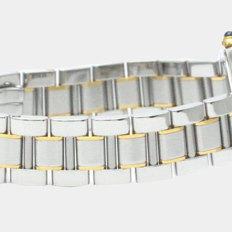 Pre Owned Cartier Silver Yellow Gold Plated Stainless Steel Must 21 de Cartier W10073R6 Women's Wristwatch 28 mm