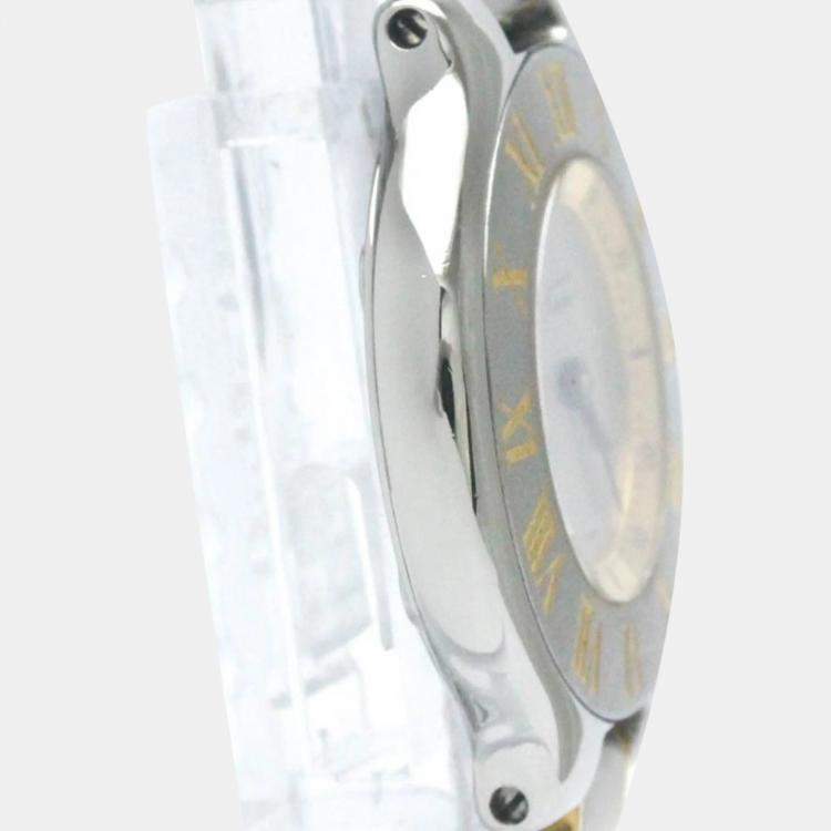 Pre Owned Cartier Silver Yellow Gold Plated Stainless Steel Must 21 de Cartier W10073R6 Women's Wristwatch 28 mm