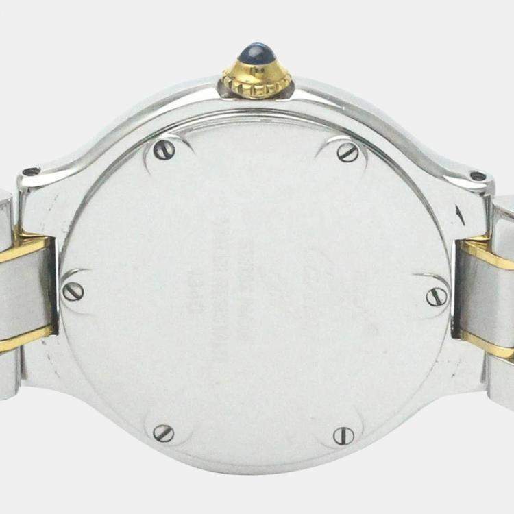 Pre Owned Cartier Silver Yellow Gold Plated Stainless Steel Must 21 de Cartier W10073R6 Women's Wristwatch 28 mm