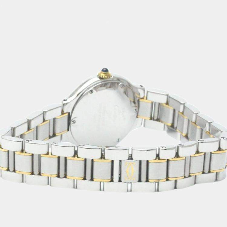 Pre Owned Cartier Silver Yellow Gold Plated Stainless Steel Must 21 de Cartier W10073R6 Women's Wristwatch 28 mm