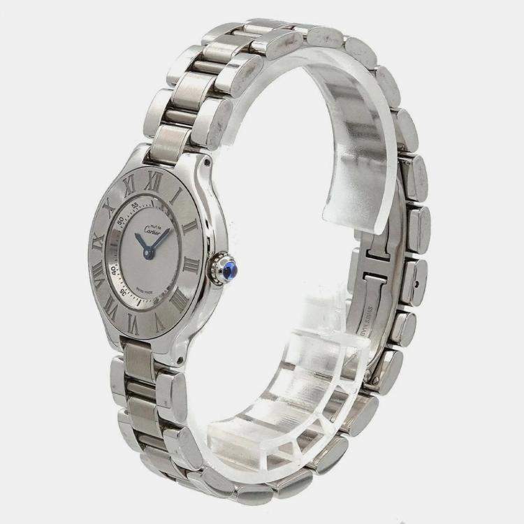 Pre Owned Cartier Silver Stainless Steel Must 21 de Cartier W10109T2 Quartz Women's Wristwatch 28 mm