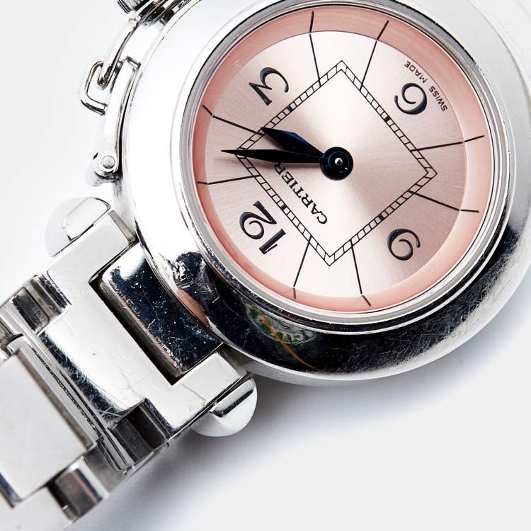 Pre Owned Cartier Pink Stainless Steel Miss Pasha W3140008 Women's Wristwatch 27 mm