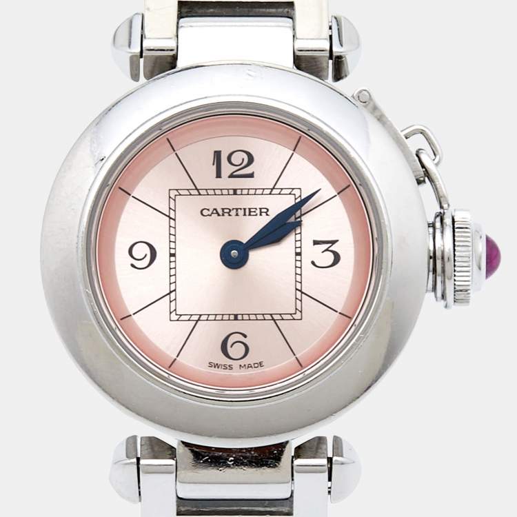 Pre Owned Cartier Pink Stainless Steel Miss Pasha W3140008 Women's Wristwatch 27 mm