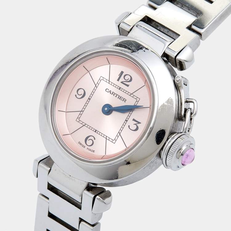Pre Owned Cartier Pink Stainless Steel Miss Pasha W3140008 Women's Wristwatch 27 mm