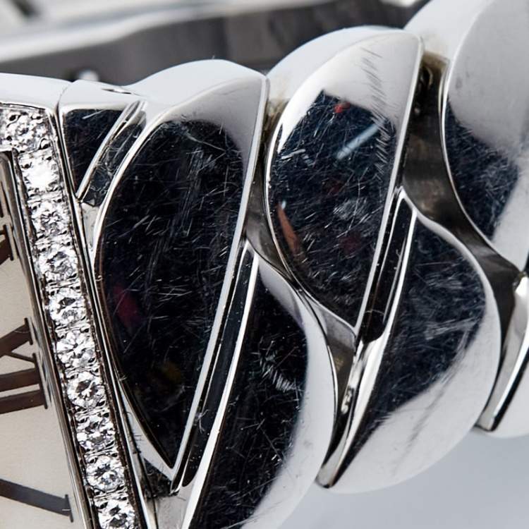 Pre Owned Cartier Silver Stainless Steel Diamond La Dona W660022I Women's Wristwatch 28 mm