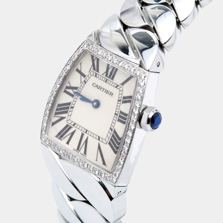 Pre Owned Cartier Silver Stainless Steel Diamond La Dona W660022I Women's Wristwatch 28 mm
