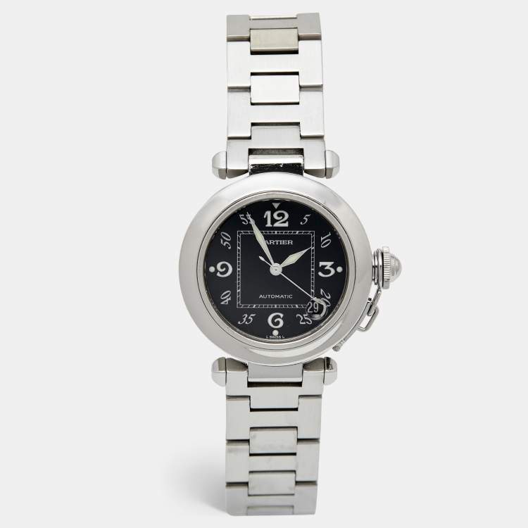 Pre Owned Cartier Black Stainless Steel Pasha W31043M7 Women's Wristwatch 35 mm