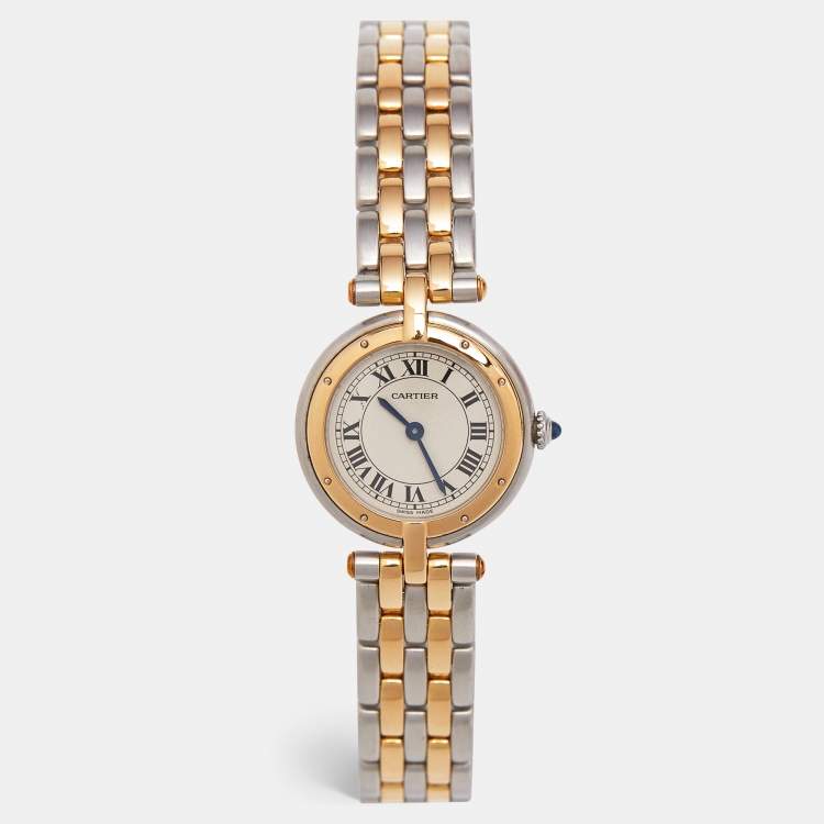 Pre Owned Cartier Silver 18k Yellow Gold Stainless Steel Panthere 166920 Quartz Women's Wristwatch 24 mm