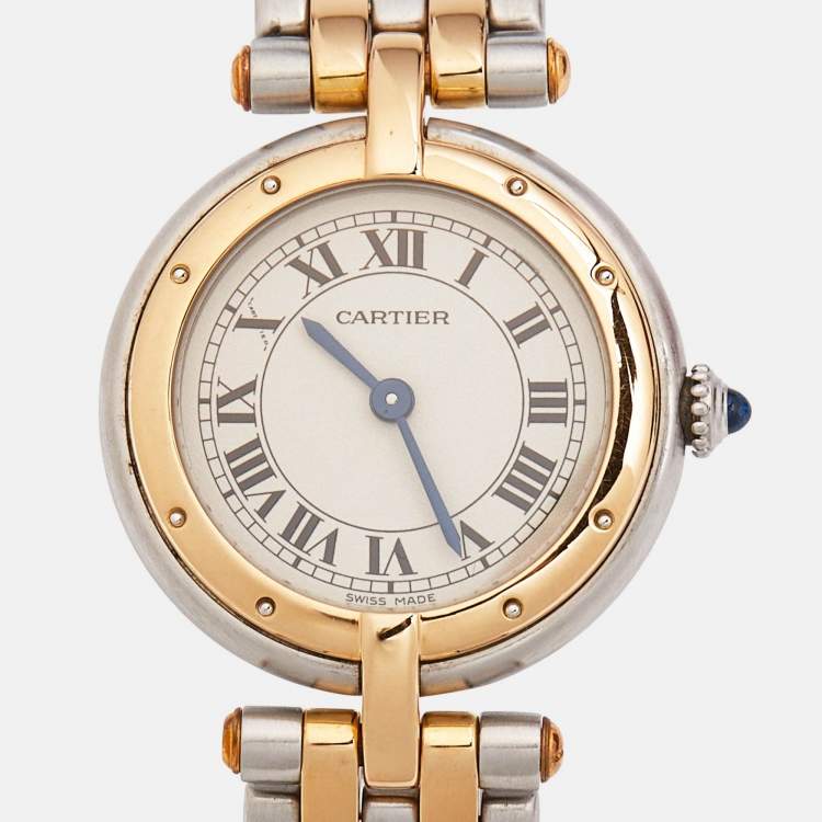 Pre Owned Cartier Silver 18k Yellow Gold Stainless Steel Panthere 166920 Quartz Women's Wristwatch 24 mm