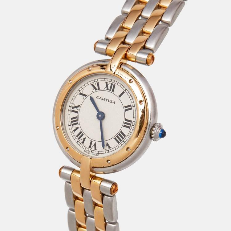 Pre Owned Cartier Silver 18k Yellow Gold Stainless Steel Panthere 166920 Quartz Women's Wristwatch 24 mm