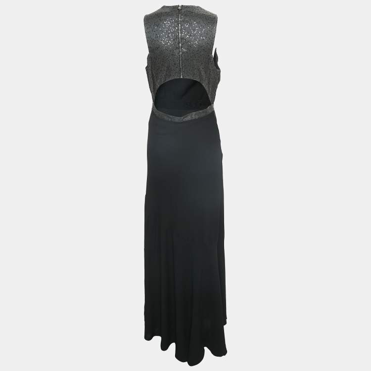 Pre Owned Carven Black Embellished Crepe Sans Manche Sleeveless Maxi Dress M