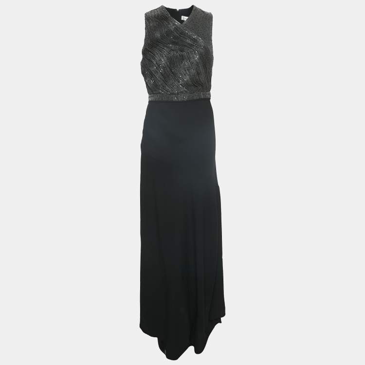 Pre Owned Carven Black Embellished Crepe Sans Manche Sleeveless Maxi Dress M