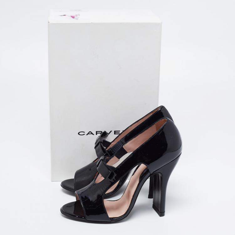 Pre Owned  Carven Black Patent Leather Bow Cut-Out Sandals Size 37